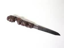 Ancien beau Couteau de marin pliant Mongin manche bois sculpté Sirène XIX-XXe