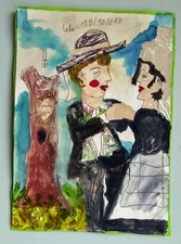 Aquarelle Et Gouache Art Brut 2010 "Petits Bretons" 19.5/14.5cm