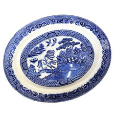 Plat ancien faïence anglaise Willow BLAIRS 1920s 30s Made in England 30 x 24 cm