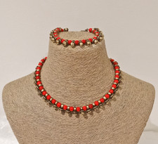 Collier et bracelet Vintage Scooter Paris  Perles De Verre  et breloques bronzes