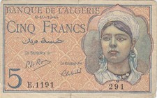 ALGÉRIE - ALGERIA - 5 Francs du 2-10-1944 - P.094b Alph. E.1191