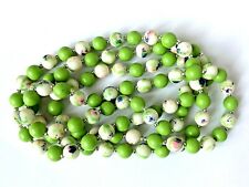 COLLIER vintage PERLE VERT POMME & marbré blanc rose marine doré 121cm