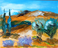 LE MONT VENTOUX PROVENCE PARIS ART  TABLEAU PEINTURE HUILE JUMEAUX JEAN PIERRE