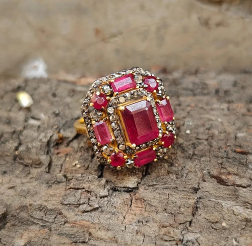 Bague diamant rubis argent - en,