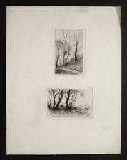 2 eaux-fortes d’Henri HARPIGNIES. Barbizon Corot