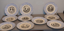 Lot de 10 Anciennes Assiettes Parlantes "Les Jeunes Soldat "Sarreguemines Bleu