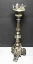 ANCIEN PIQUE CIERGE D'EGLISE EN BRONZE ARGENTE XIX SIECLE A ELECTRIFIER
