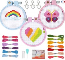 GEBETTER Kit Broderie Point de Croix Canevas 3 Motifs Coeur Arc-en-ciel