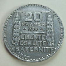 20 Francs 1933 Fautée Turin Argent 