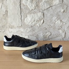 Veja V-12 Velcro V-lock Baskets en cuir fermeture scratch logo brodé homme 41