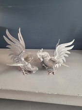 Combat de coqs - Paire de coqs de combat en métal argenté 