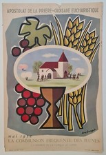 La communion fréquente des jeunes Guy Georget 1952 Affiche Originale Religion 