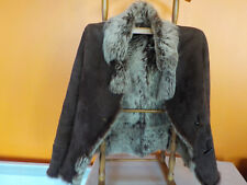 Blouson peau, mouton ret. marron-choco. Fourrure. "Skin Valley" T 36. Comme neuf