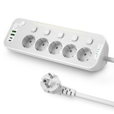 Multiprise Electrique avec Interrupteur Individuel, Prise Multiple Murale 5 P...