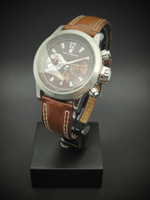 Montre Ted Lapidus homme quartz bracelet cuir boitier métal Chronographe