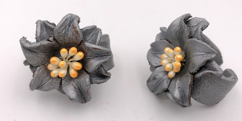 Bague réglable cuir fleur - bague, en