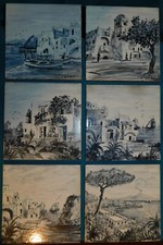 ANCIEN CARREAU EN CERAMIQUE CARRELAGE ILE DE CAPRI ITALY PEINT A LA MAIN 20x20cm