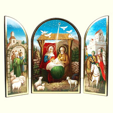 Icone Triptyque la Nativite du Christ/ Icone religieuse chrétienne - cadeau Noel