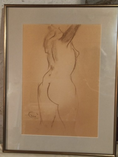 Tableau ancien fusain - tableau, au