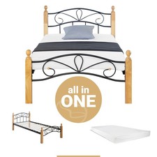 Cadre de Lit métal matelas sommier à lattes 90x200 simple noir bois Homestyle4u