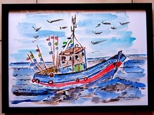 AQUARELLE MARINE BATEAU DE