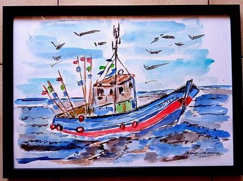 Aquarelle marine bateau - aquarelle, de