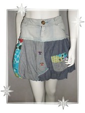 A - Jupe Fantaisie Courte Boule Jean Patchwork  Desigual Taille 34