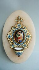 Bénitier en Bronze émaux Cloisonné champlevé Onix, La Vierge Marie et l'Enfant
