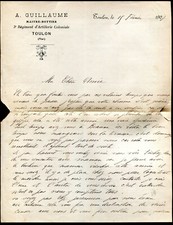 lettre de A.GUILLAUME Maître-Bottier 3é Régiment d'Artillerie Coloniale à Toulon