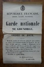 AFFICHE MUNICIPALE - GARDE NATIONALE DE GRENOBLE - 5 JUILLET 1848 - 