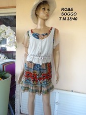 ROBE COURTE * SOGGO * FLEURIE BEIGE  A VOLANT + GILET   TM 38/40 NEUVE 