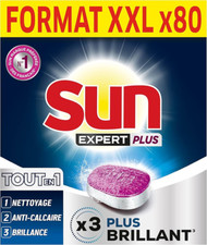 Pack XXL 80 Tablettes SUN Expert Plus x3 Plus Brillant Lave-Vaisselle Tout en 1