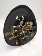 ASSIETTE EMAUX DE LONGWY Les daims GERARDMER MODÈLE GRAND FEU triangulaire noir