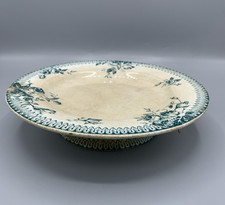 Assiette sur pied ancienne Terre de Fer Pomponnette – décor floral vert  XIXe