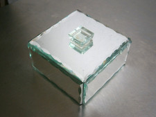 Boite à poudre 1950 Verre miroir taillé déco Argenté Mode Femme Ancien