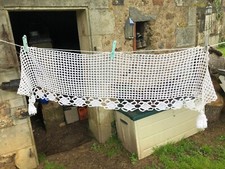 Vintage French Handmade Wide Cotton Crochet Long Chimney or Shelf Trim 3ft 5"