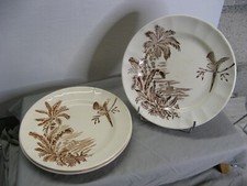 Beau lot de 3 assiettes faïence de Longchamp décor Exotique vers 1900