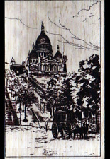 PARIS / DILIGENCE à MONTMARTRE / CARTE POSTALE en bois illustrée BERGSON