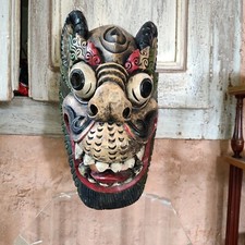 Grand Masque Dragon Népal Himalaya rituel Bouddhique Chamane Bois Polychrome