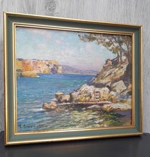 Gabriel AMORETTI (1861-1947) Ancien Tableau à l'huile Bord de Mer Marine TOULON