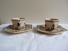 2 tasses à café Faience décor Basque  signé Jacques  Le Tanneur