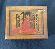 Vintage Art Deco Hand Painted Wooden Box - Flapper Girl Smoker - Signed Engel