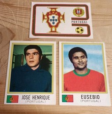 3STICKER PANINI WORLD CUP MÜNCHEN 74 ÉQUIPE PORTUGAL EUSEBIO JOSÉ ENRIQUE FANION