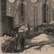 Glacières de Chelsea - Glace Chariot Emmagasinage -- Gravure de presse 1865
