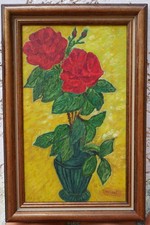 tableau signé Bernard: vase de roses
