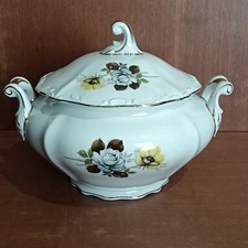 Magnifique Soupière En Porcelaine Sarreguemines, Décor Roses Automne, Dorure