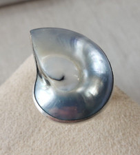 Belle bague ajustable, coquillage nautile, en nacre, résine et argent