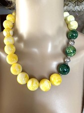 Collier de créateur Ambre vert ambre jaune clair collier 52 cm neuf bijou femme