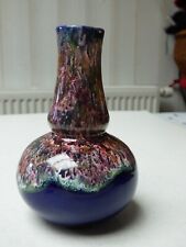 VASE FAIENCE CERAMIQUE DECOR ABSTRAIT ROSE SUR FOND BLEU SIGNE LACHENY