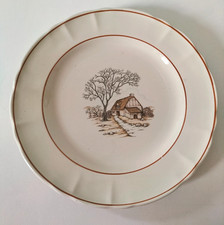 Grand plat faïence italienne décor chaumière années 70